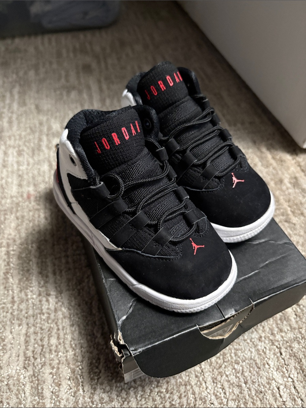 Jordan Kids' Black and Red High-Top Sneakers with White Midsole